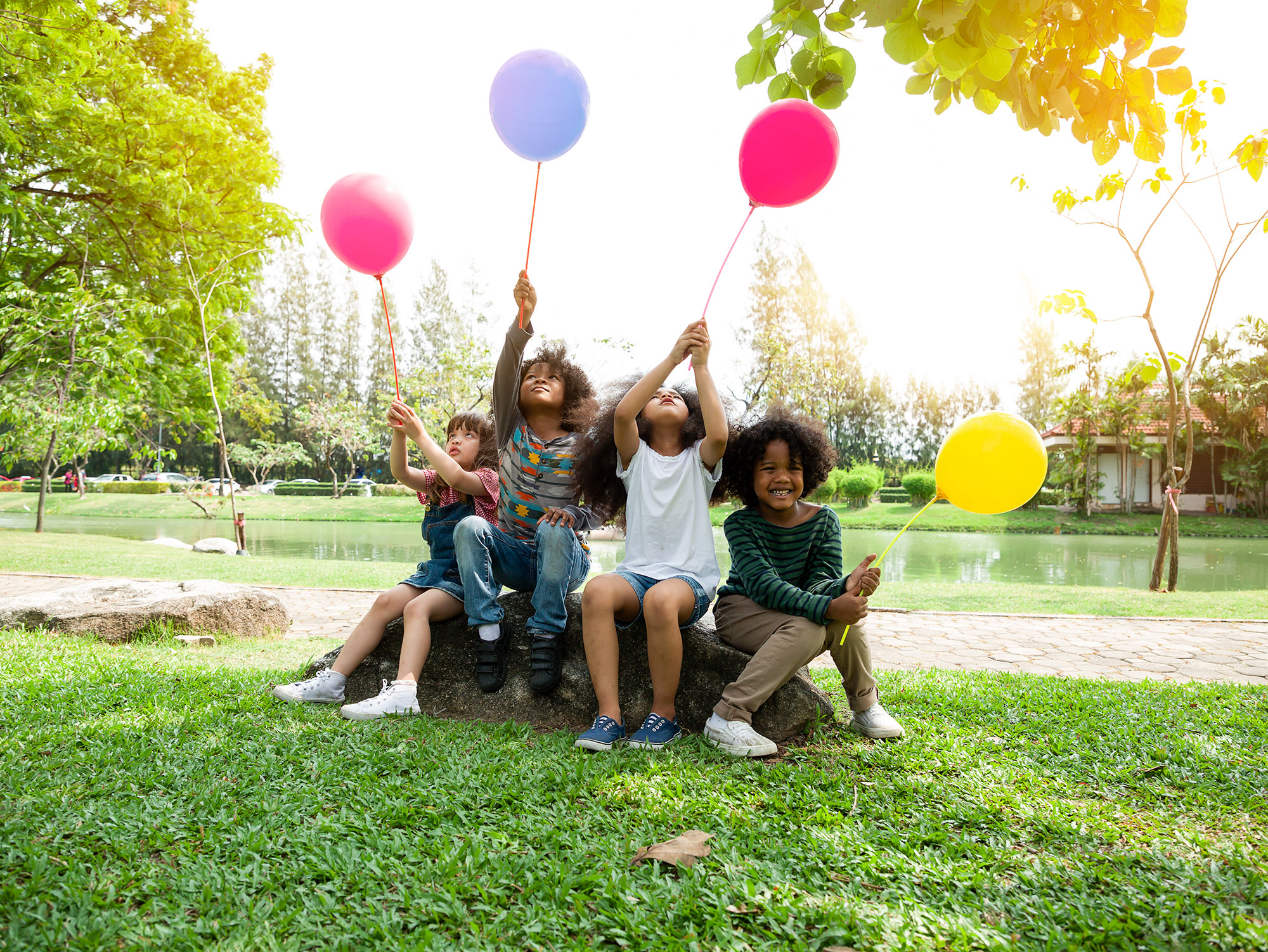 Excited children outside